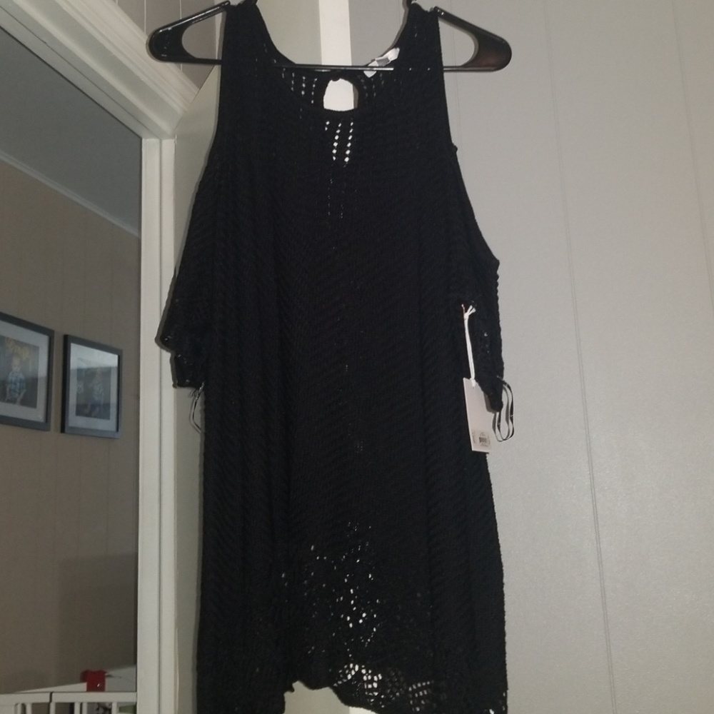 NWT crocheted cold shoulder sweater